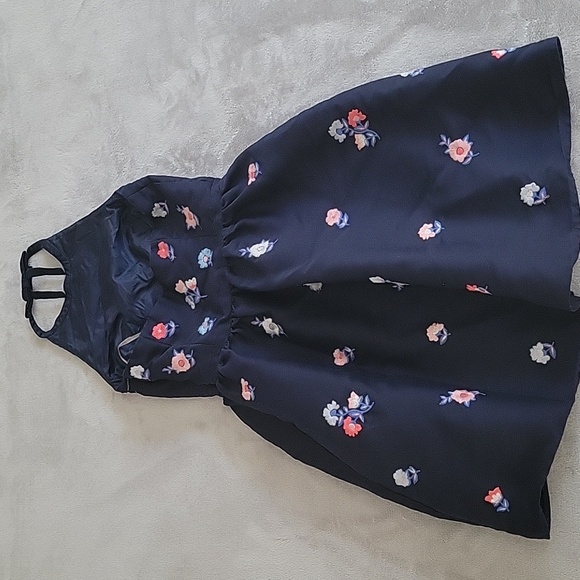 Kate Spade Navy Blue Floral Embroidered Halter Dress Size 0 - Picture 3 of 8